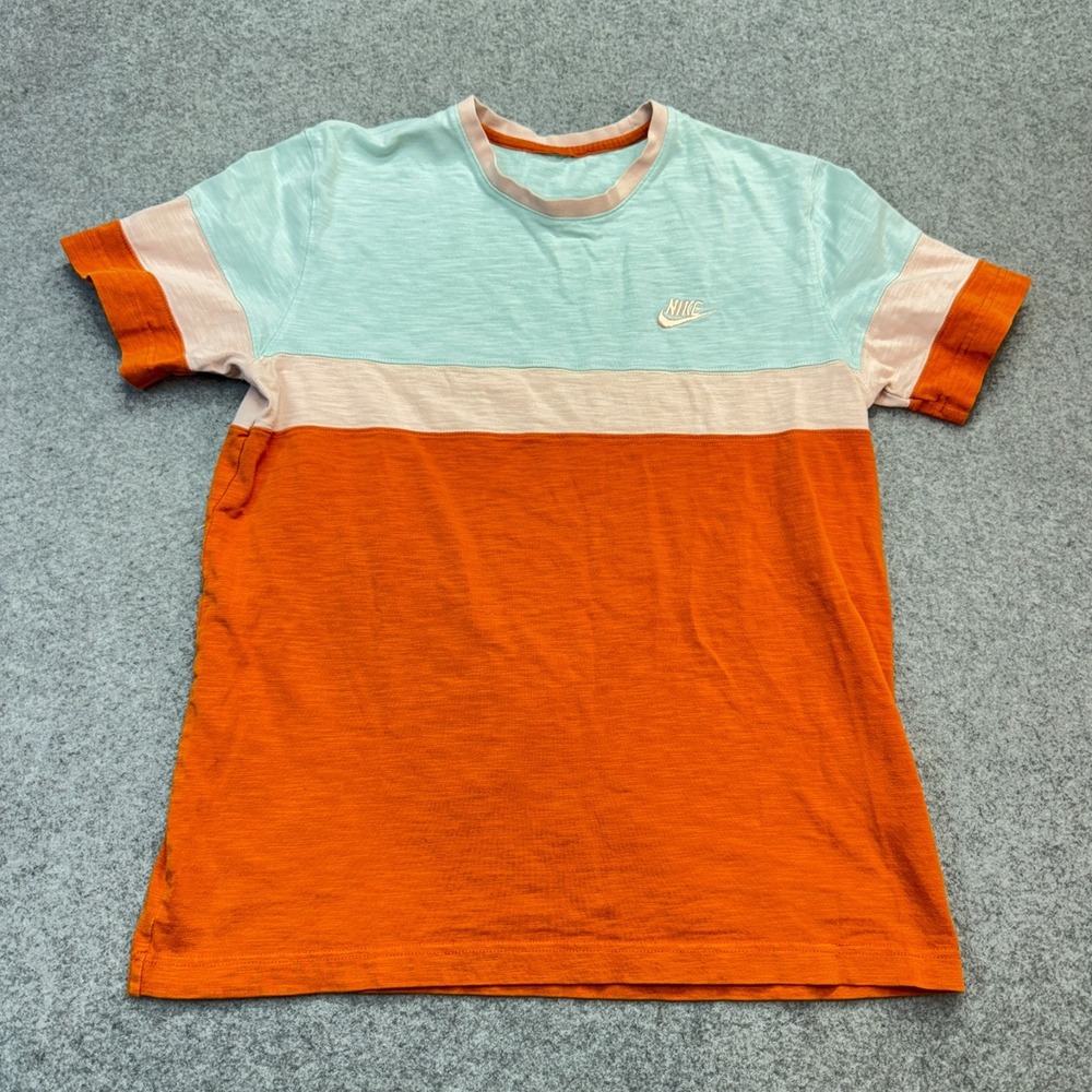 Nike Men's T-Shirt Medium Colorblock Crewneck Orange Pink Green Cotton Tee CZ998